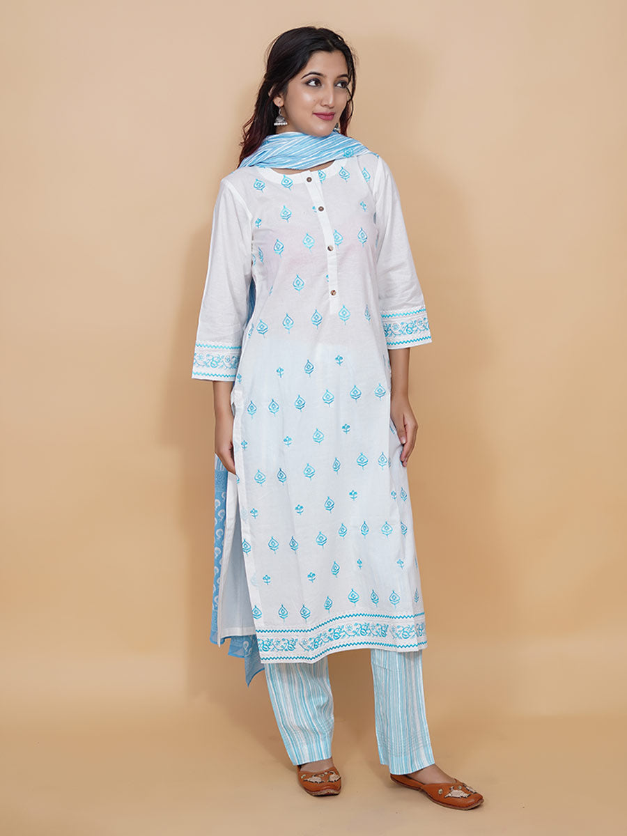 Blue Printed Cotton Dupatta
