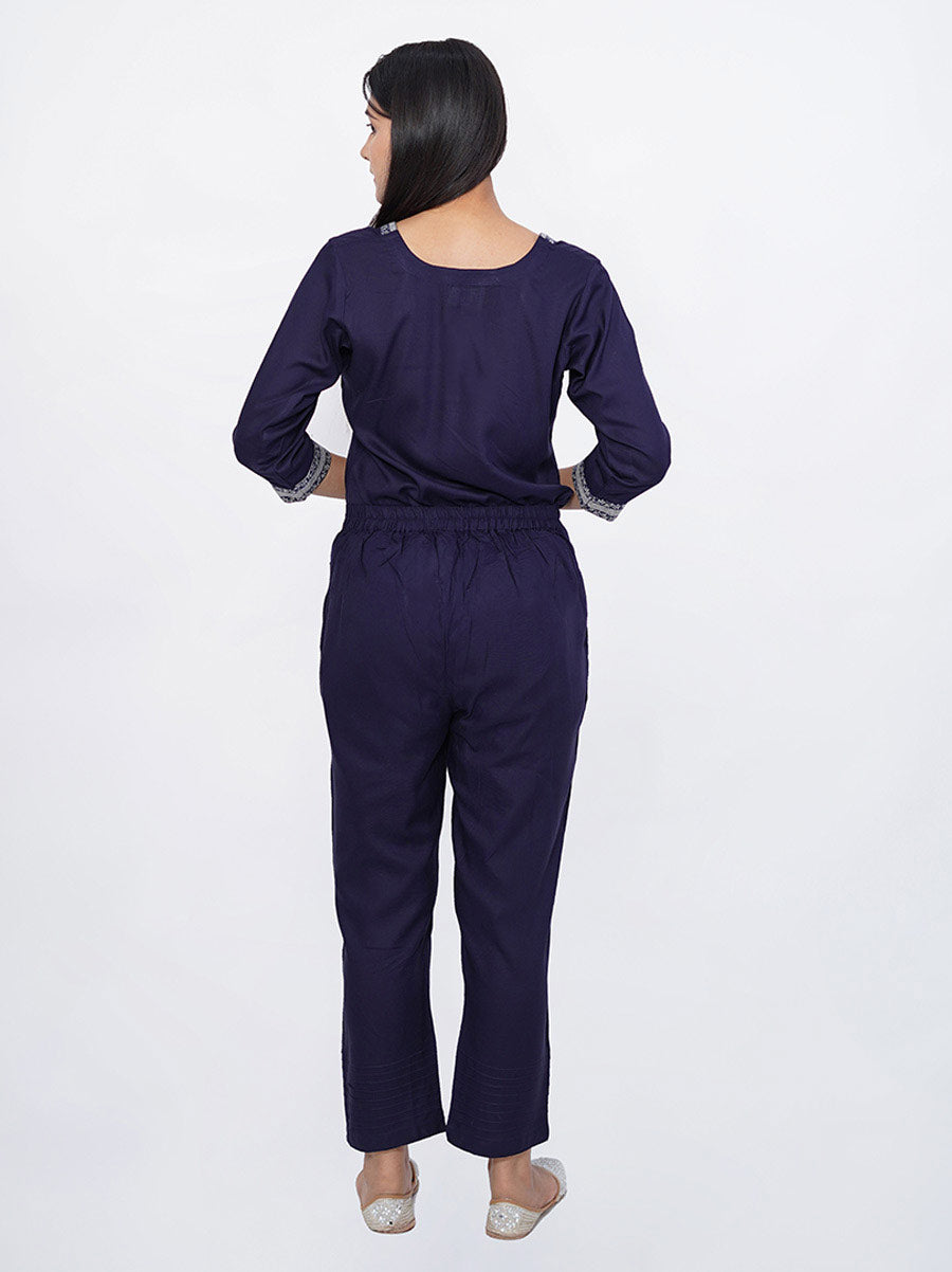 Blue Rayon Block Print Suit Set