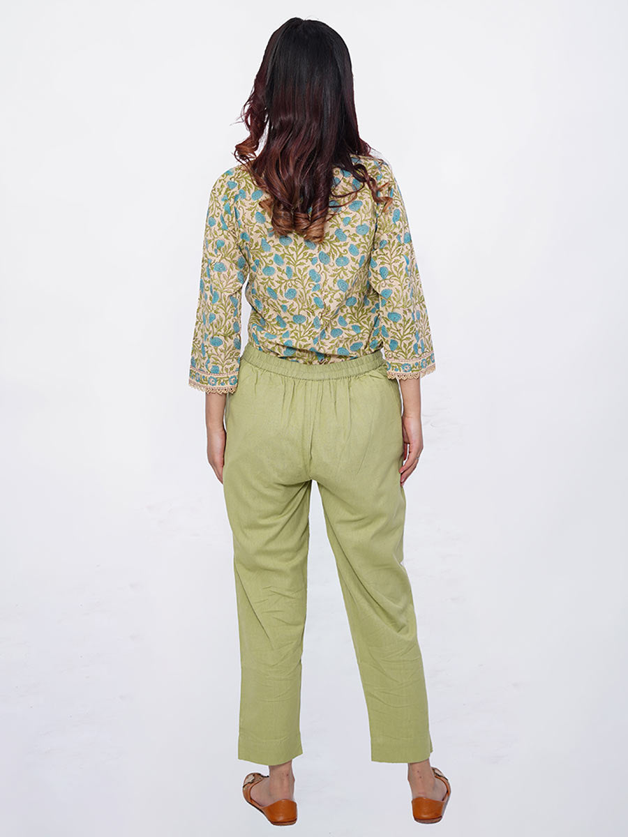 Green Cotton Bagru Print Suit Set