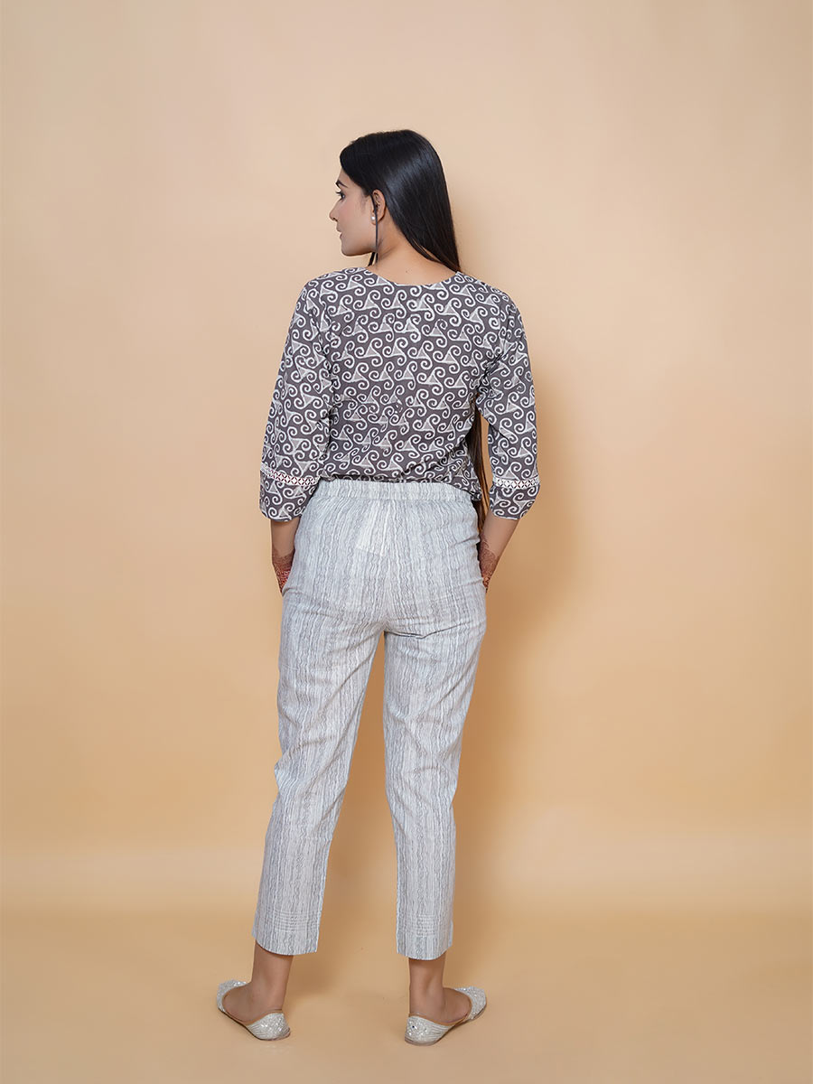 Grey Cotton Block Print Suit Set