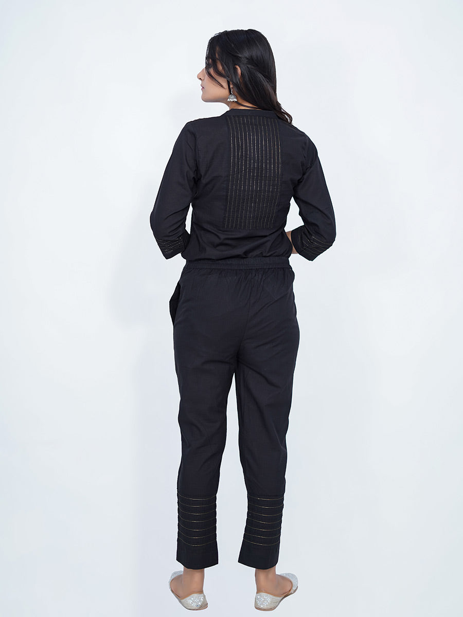 Black Cotton Plain Suit with Printed Dupatta