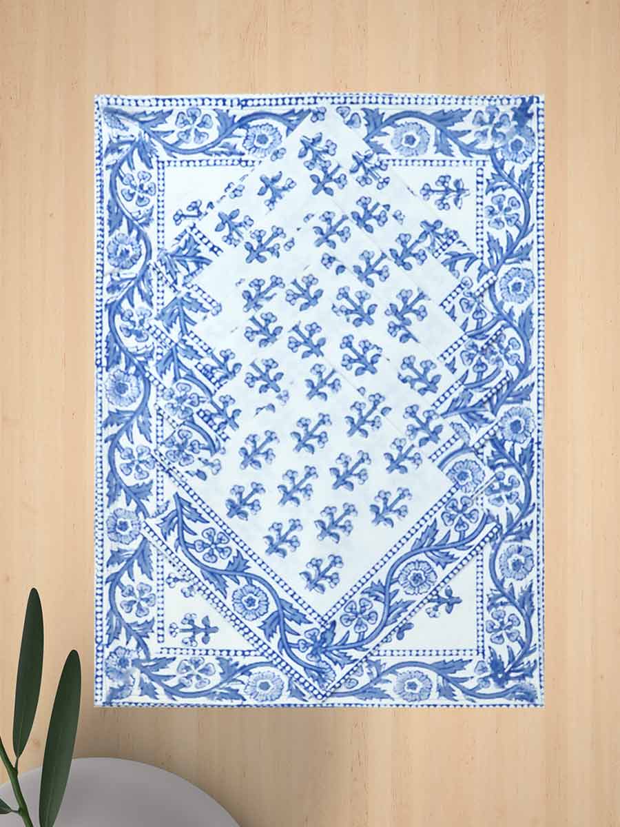 Blue Handblock Print Cotton Table Mat Set