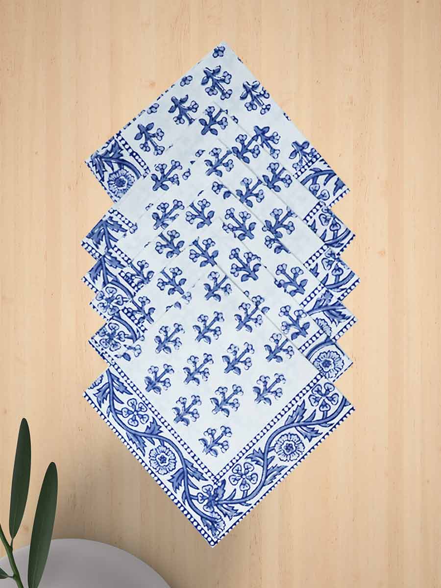Blue Handblock Print Cotton Table Mat Set