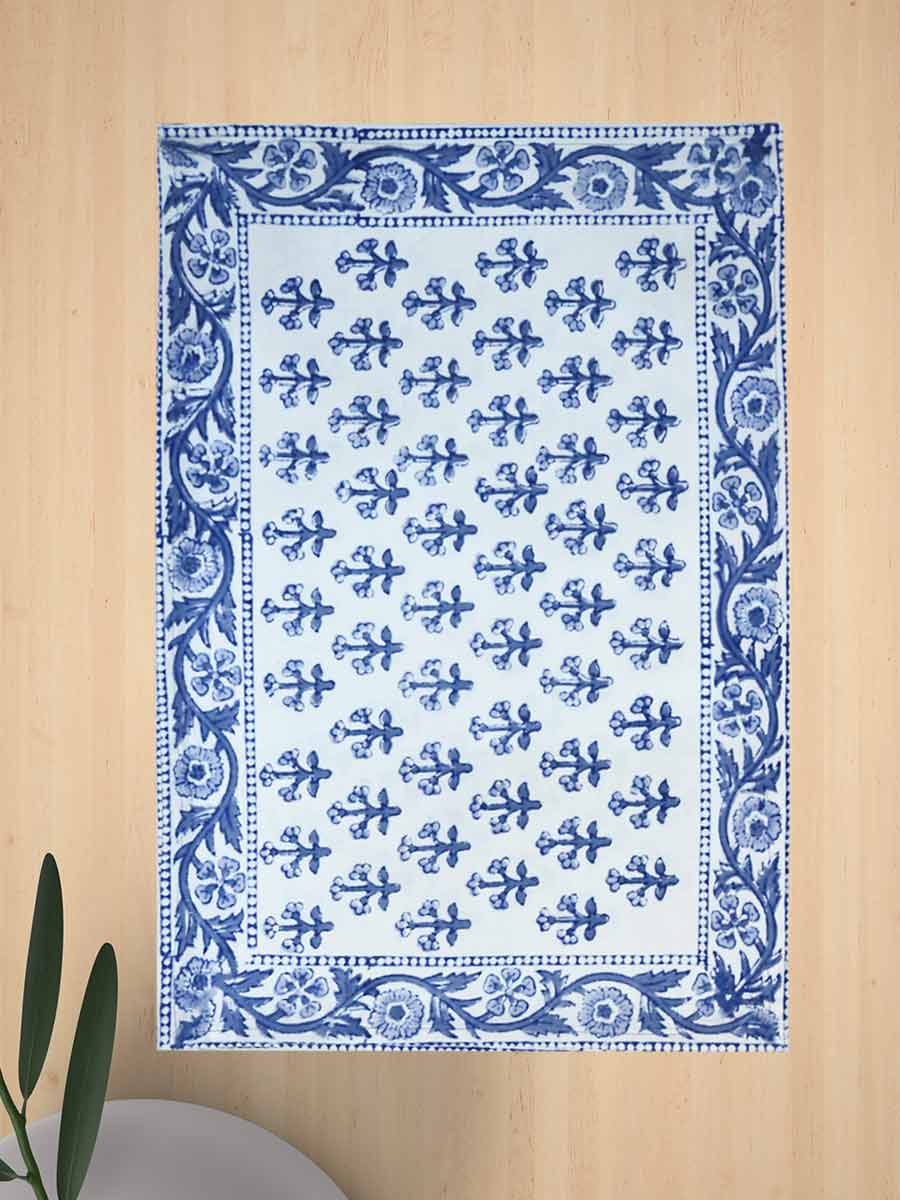 Blue Handblock Print Cotton Table Mat Set