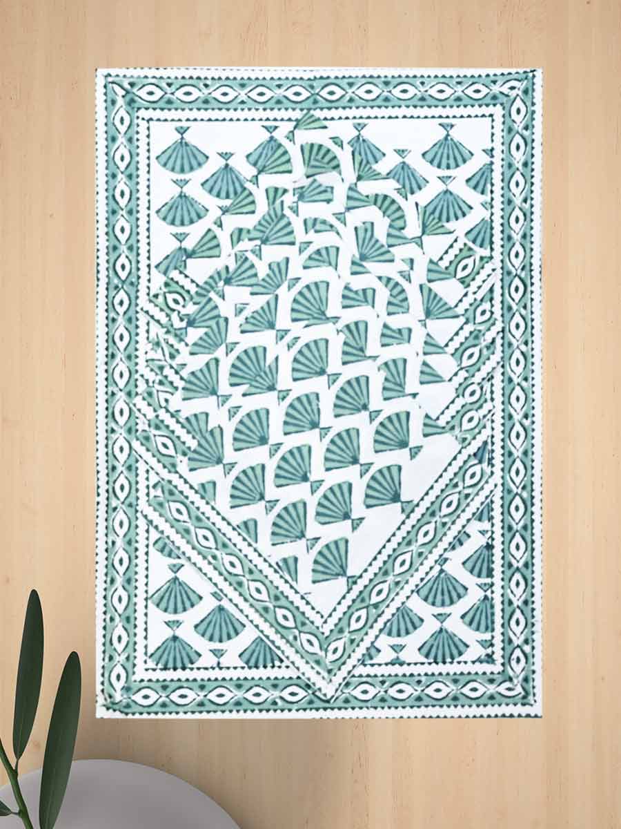 Green Handblock Print Cotton Table Mat Set