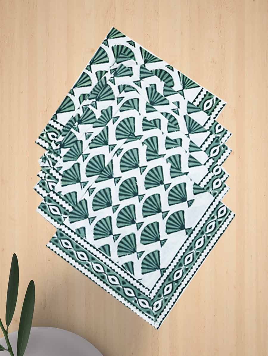 Green Handblock Print Cotton Table Mat Set