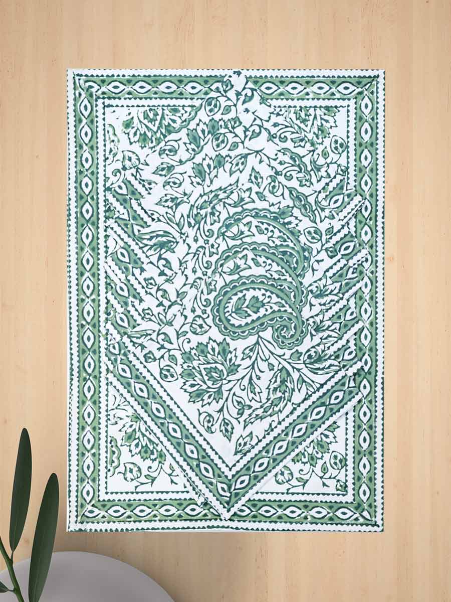 Green Handblock Print Cotton Table Mat Set