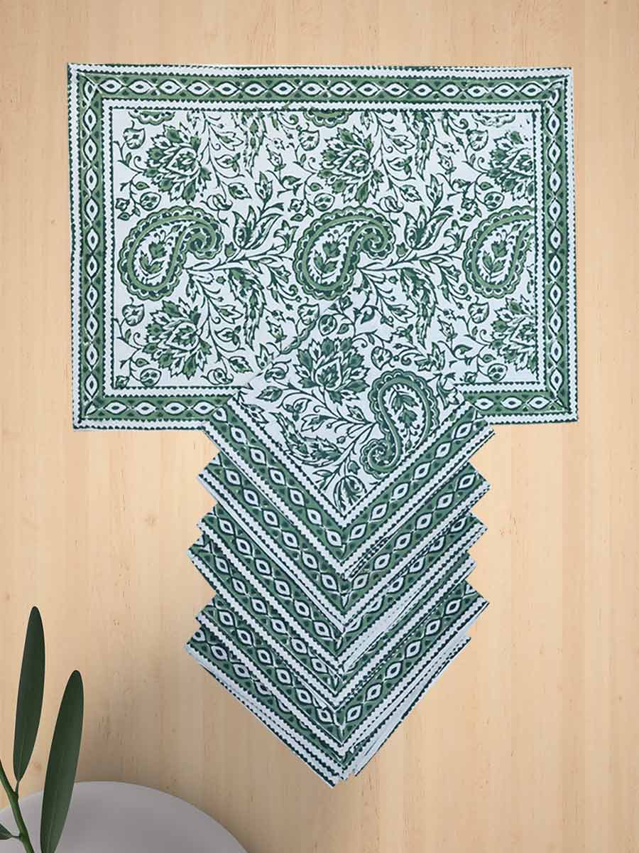 Green Handblock Print Cotton Table Mat Set