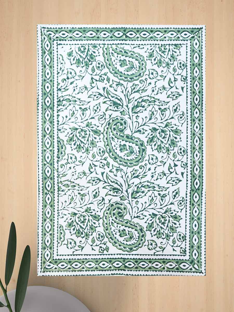 Green Handblock Print Cotton Table Mat Set
