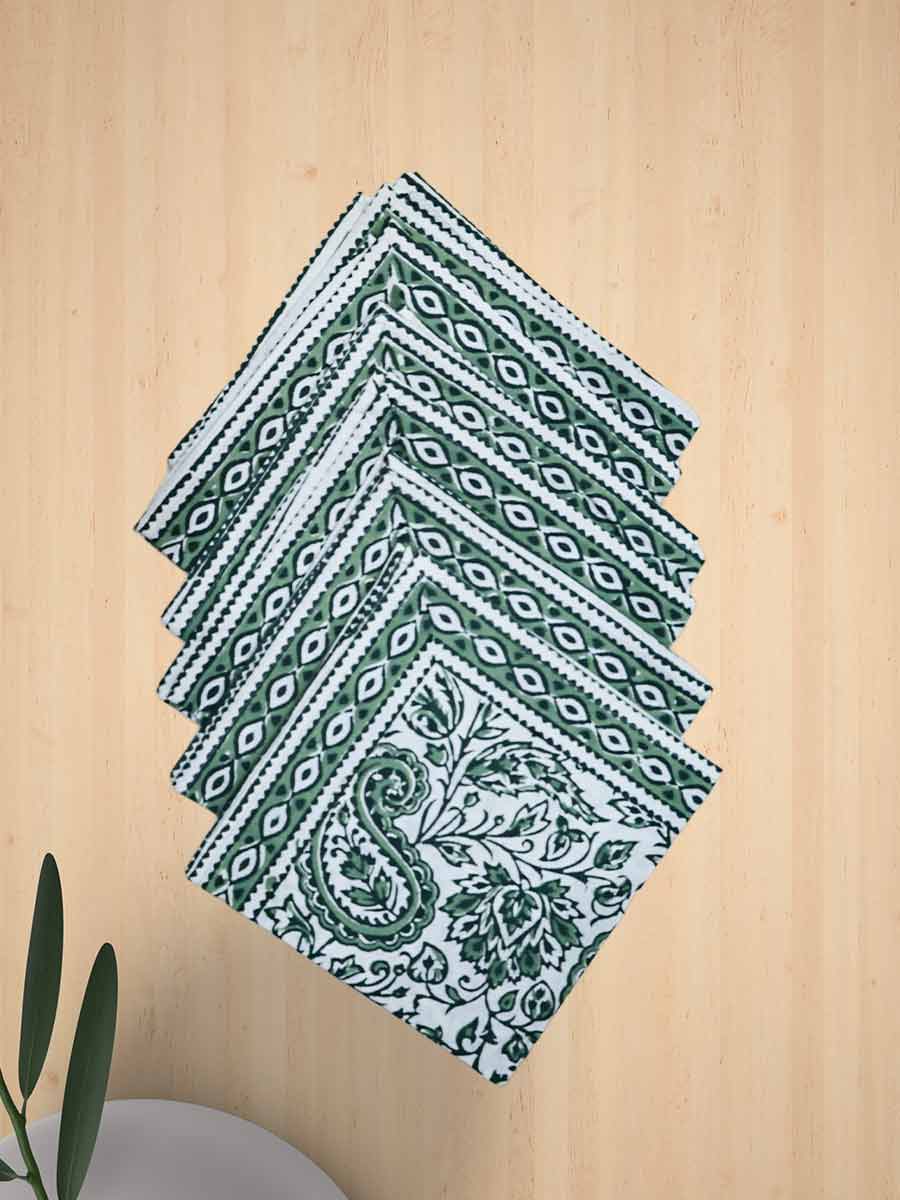Green Handblock Print Cotton Table Mat Set