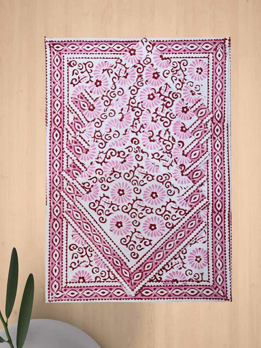 Pink Handblock Print Cotton Table Mat Set