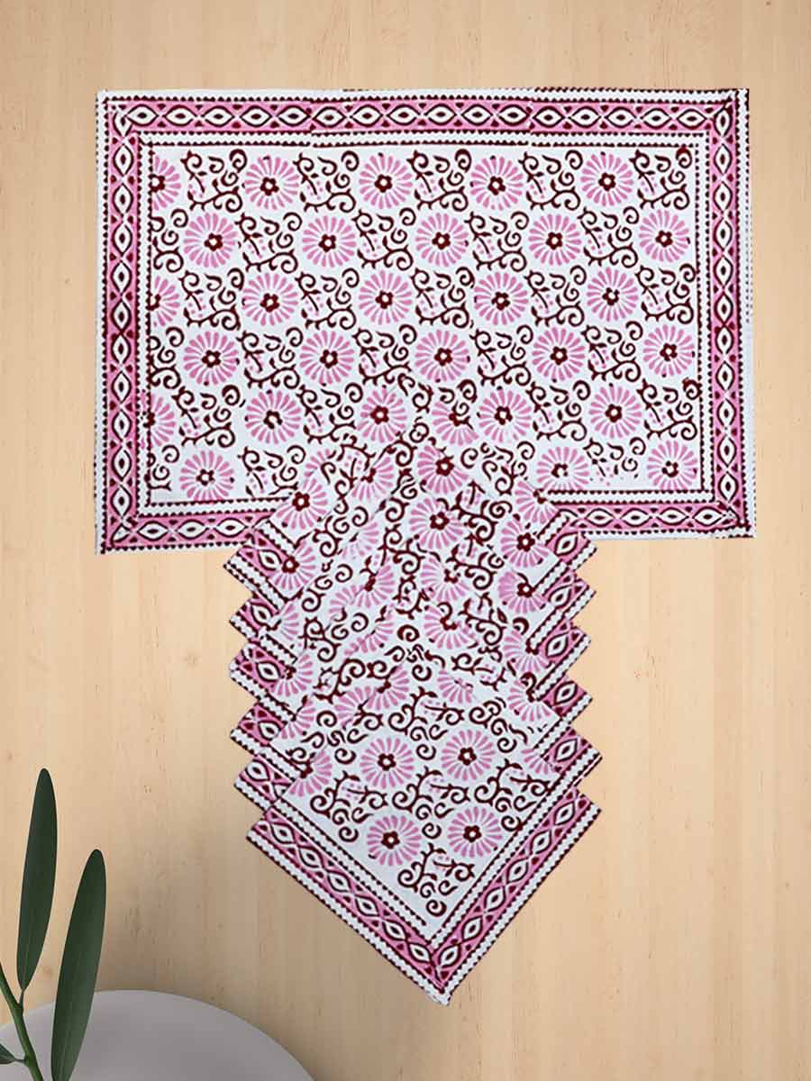 Pink Handblock Print Cotton Table Mat Set