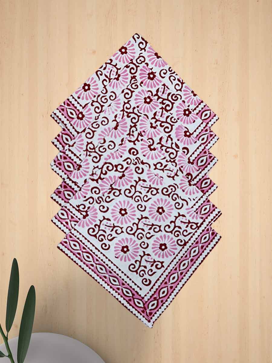 Pink Handblock Print Cotton Table Mat Set