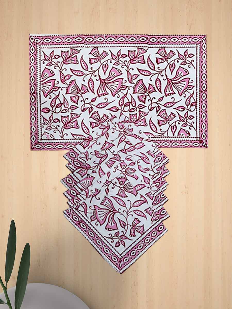 Pink Handblock Print Cotton Table Mat Set