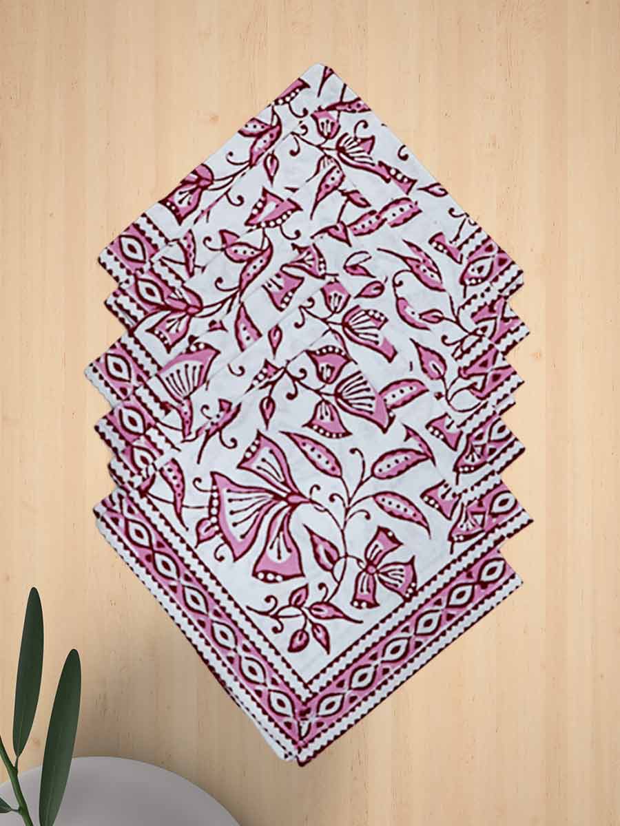 Pink Handblock Print Cotton Table Mat Set
