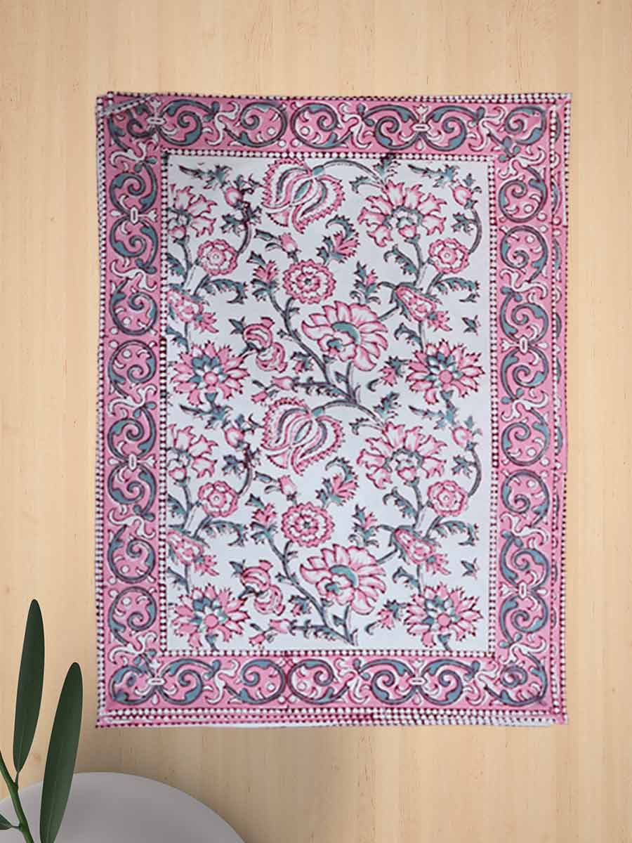 Pink Handblock Print Cotton Table Mat Set