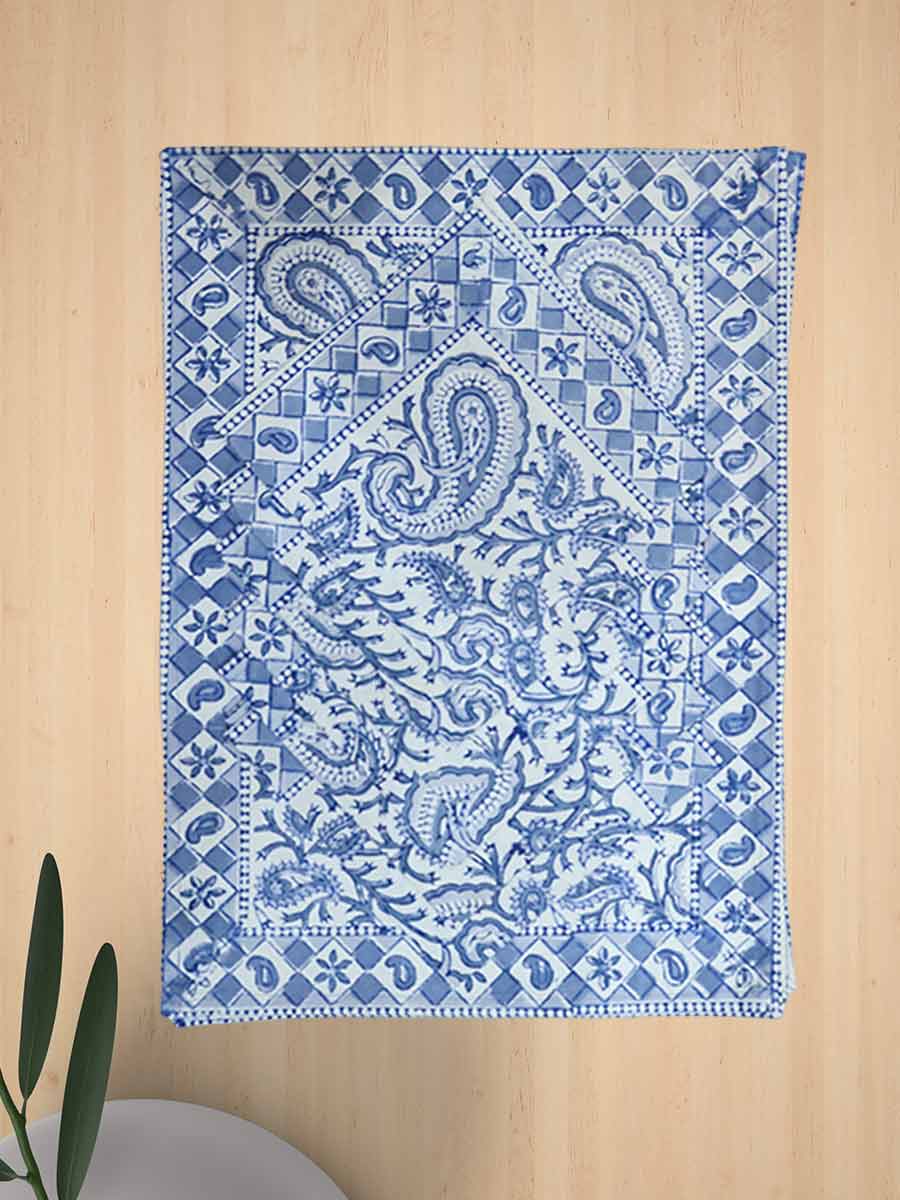 Blue Handblock Print Cotton Table Mat Set