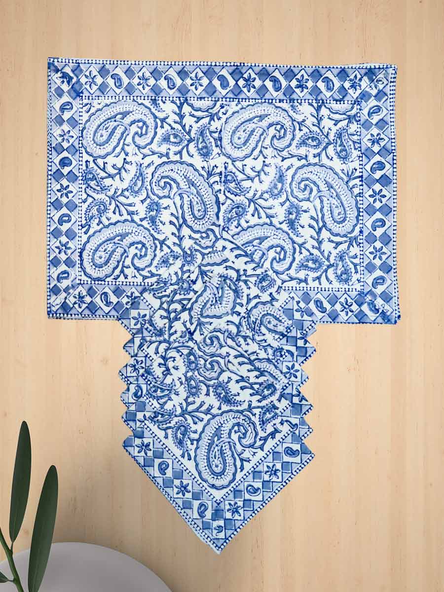Blue Handblock Print Cotton Table Mat Set