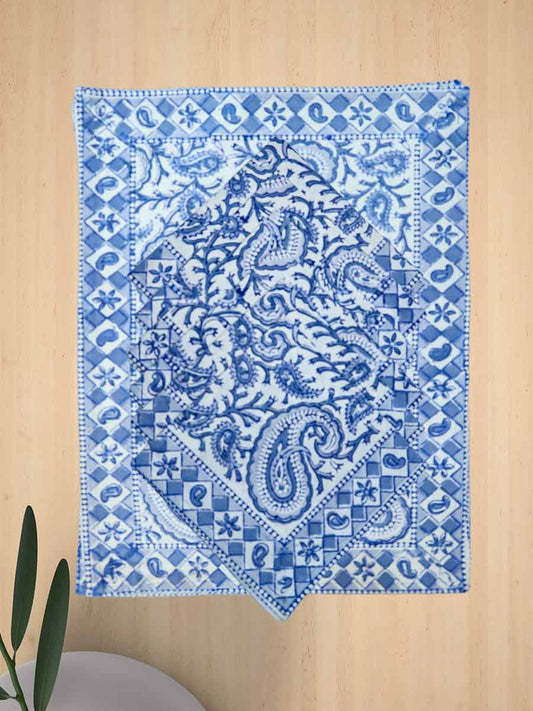Blue Handblock Print Cotton Table Mat Set
