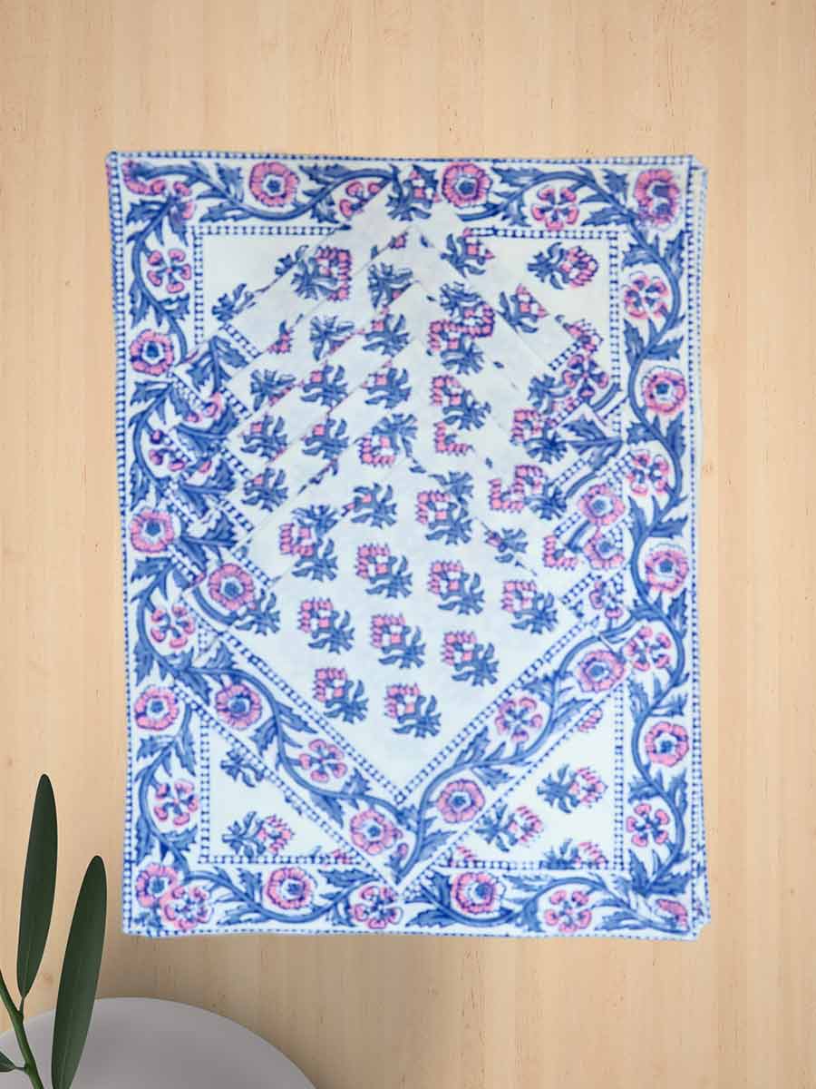 Blue Handblock Print Cotton Table Mat Set