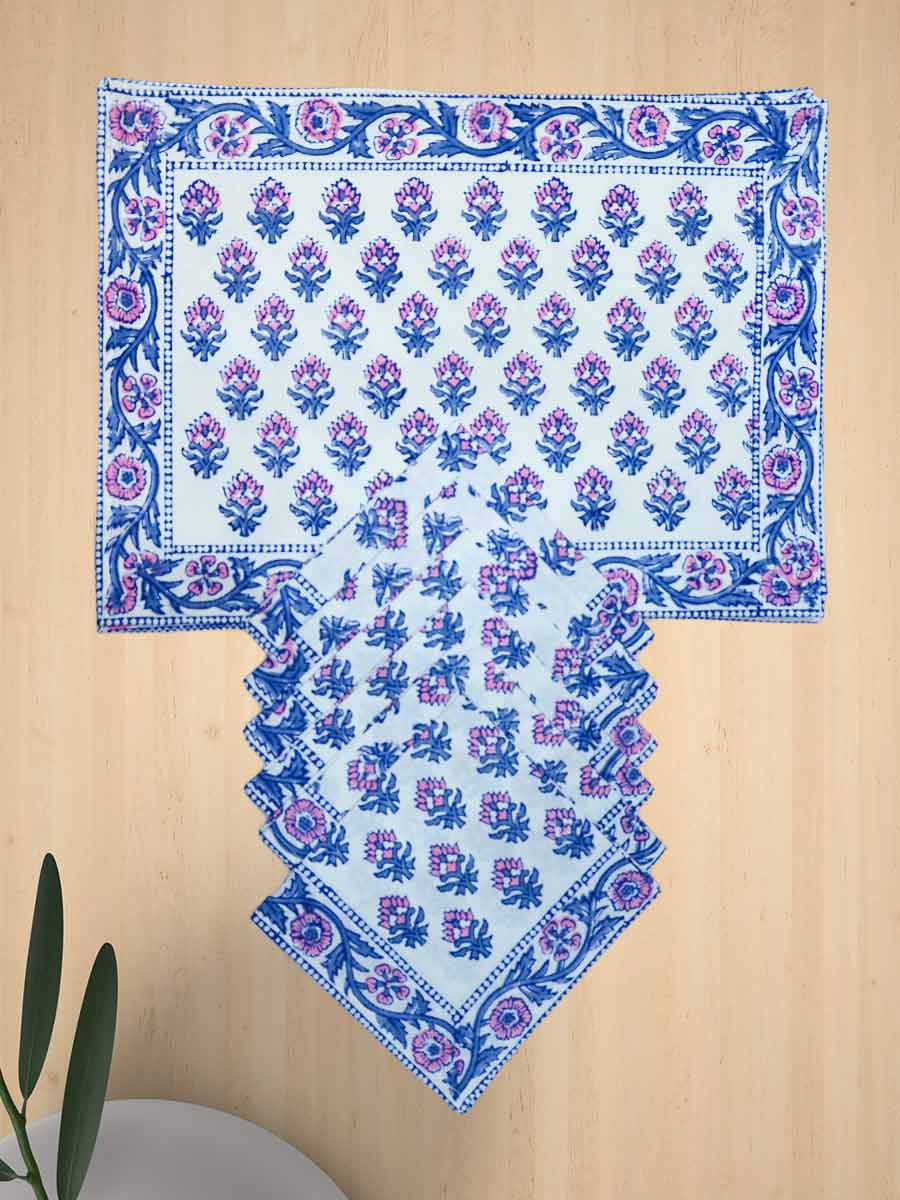 Blue Handblock Print Cotton Table Mat Set