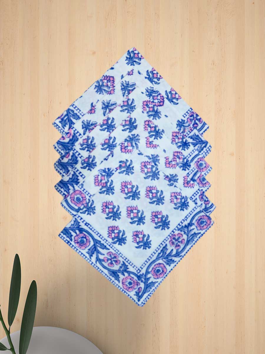 Blue Handblock Print Cotton Table Mat Set