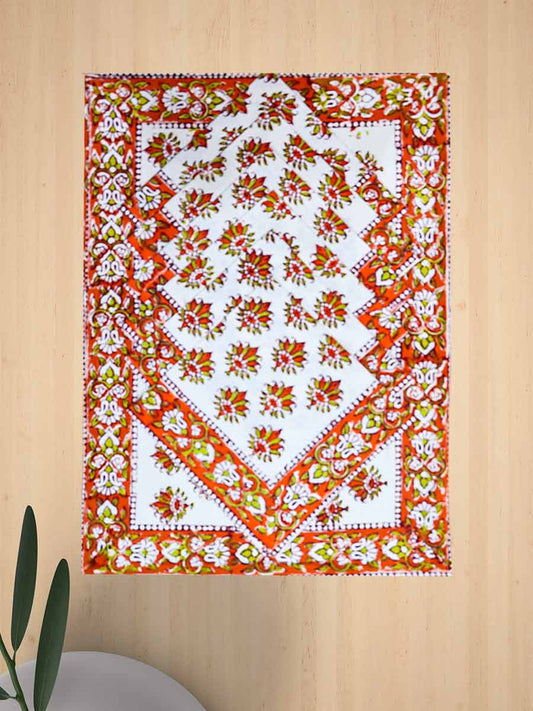 Orange Handblock Print Cotton Table Mat Set