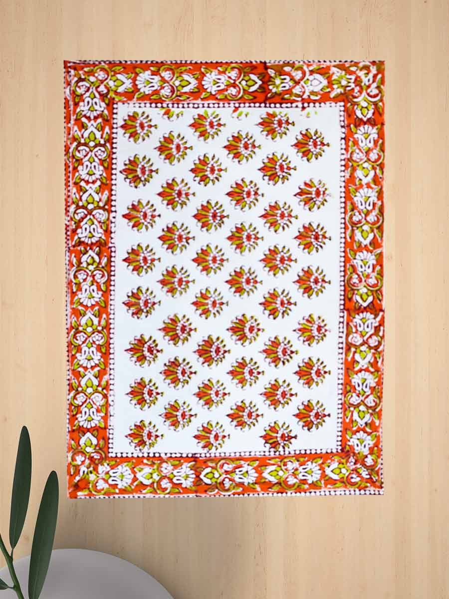 Orange Handblock Print Cotton Table Mat Set