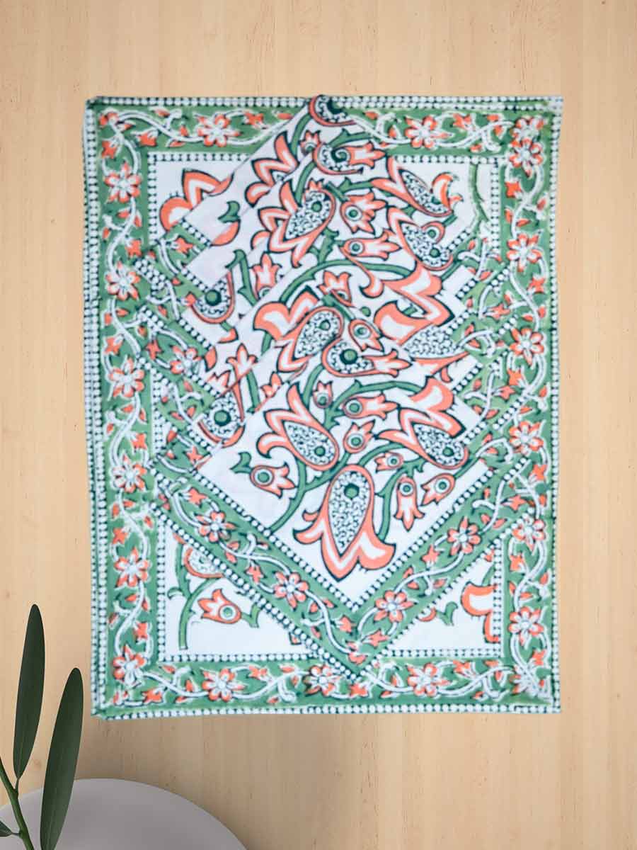 Green Handblock Print Cotton Table Mat Set
