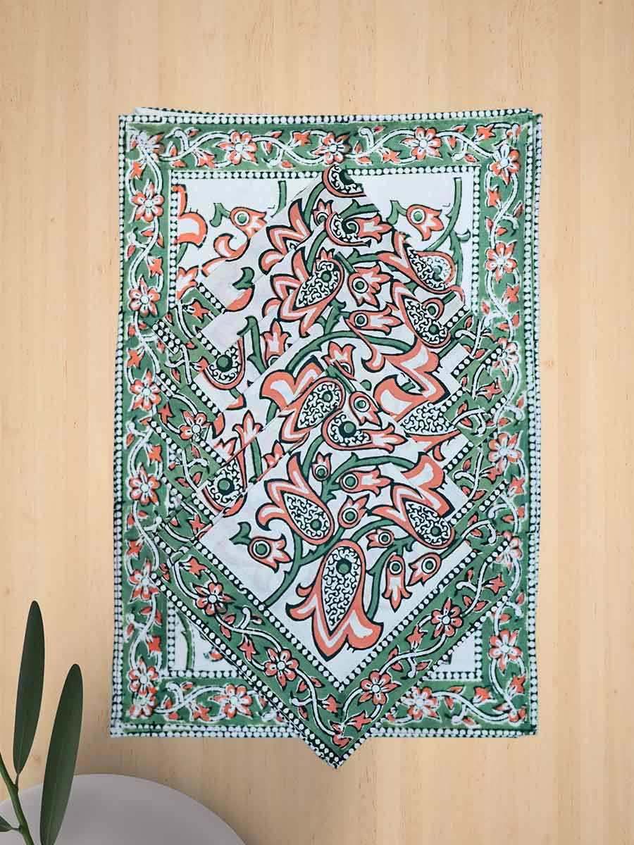 Green Handblock Print Cotton Table Mat Set