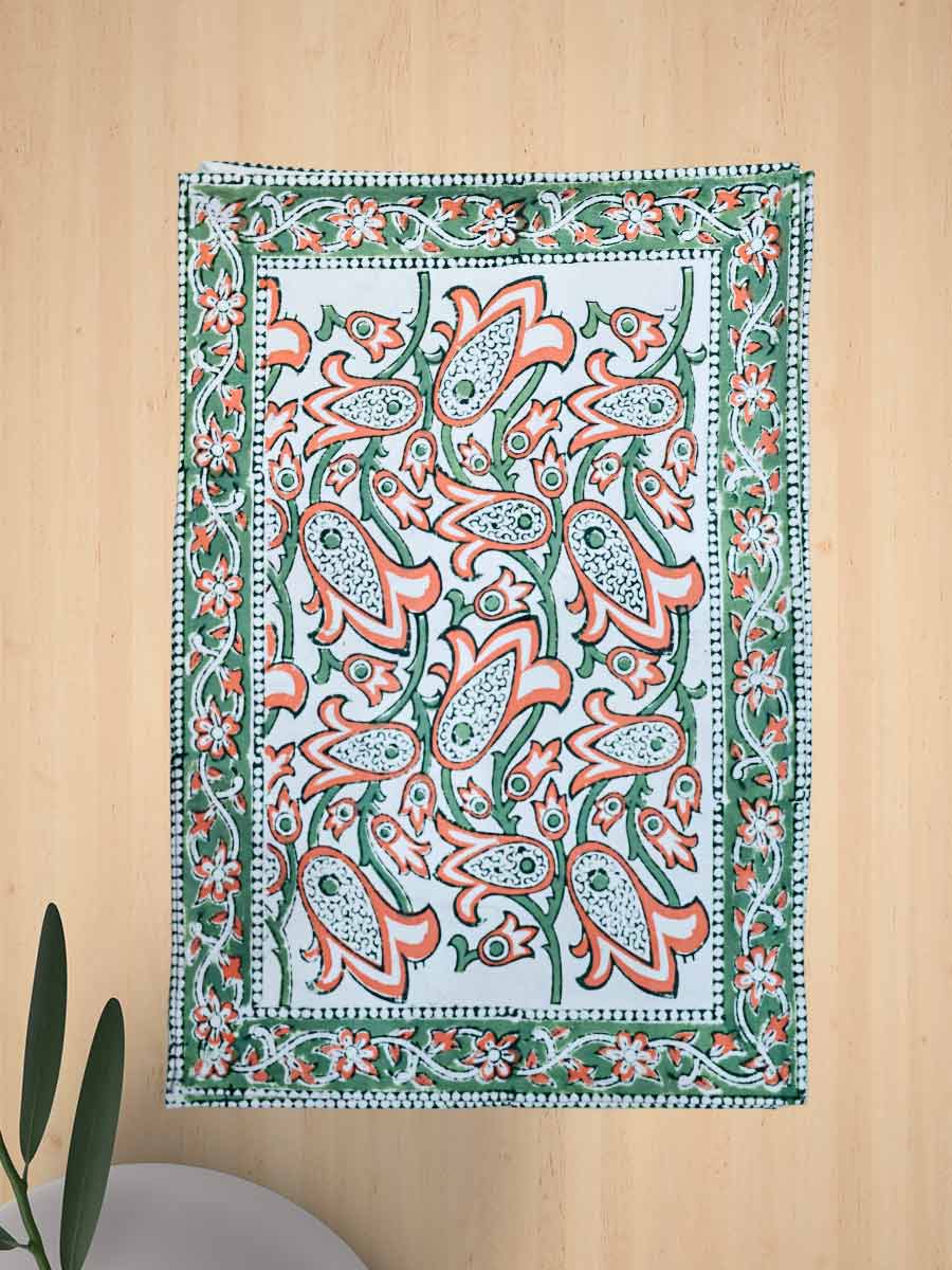 Green Handblock Print Cotton Table Mat Set
