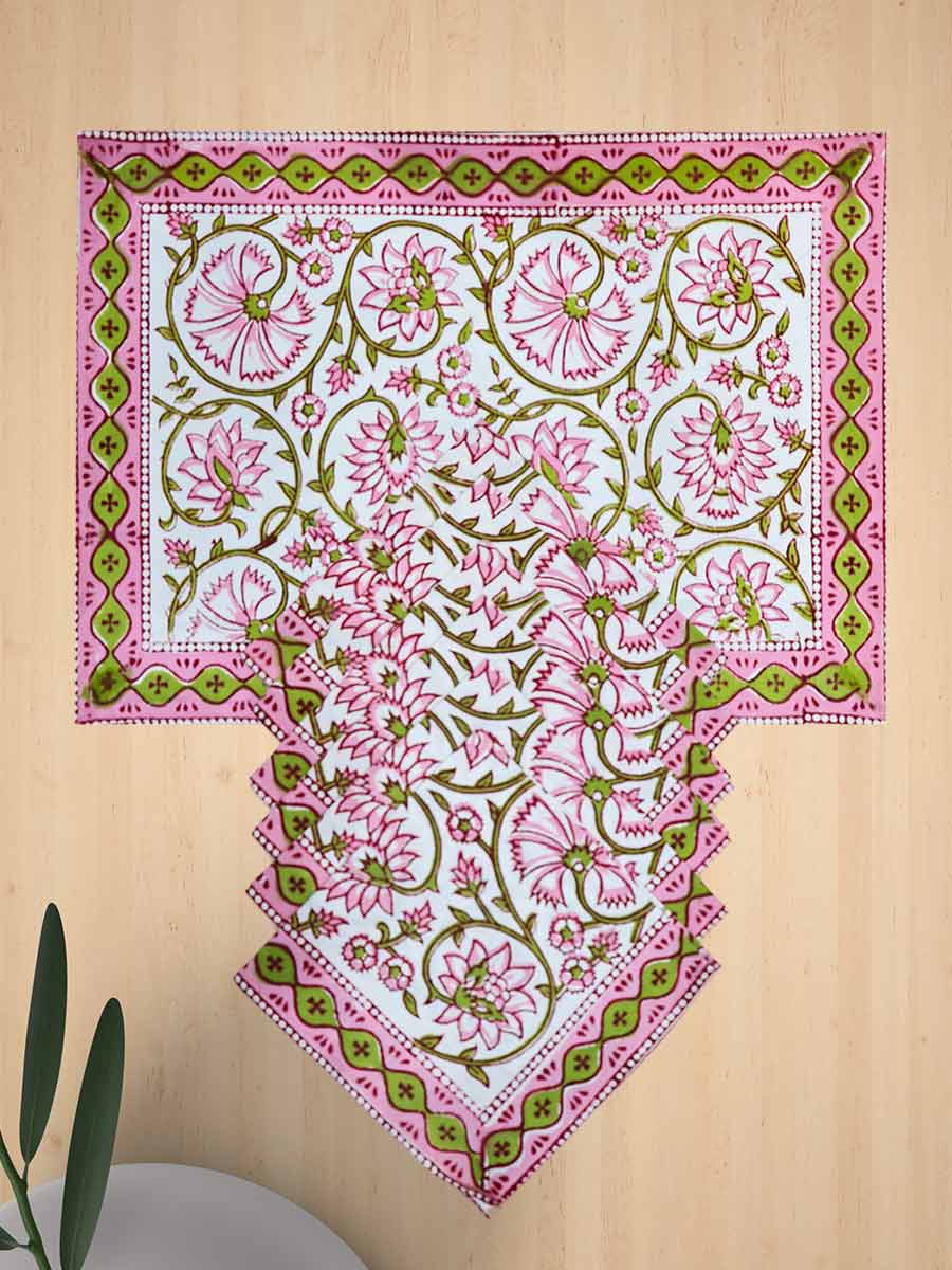 Pink Handblock Print Cotton Table Mat Set