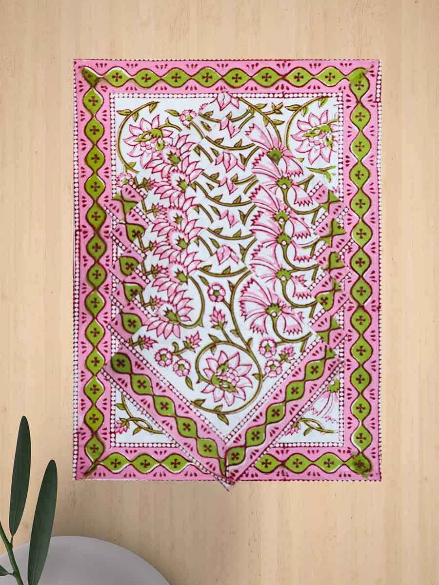 Pink Handblock Print Cotton Table Mat Set