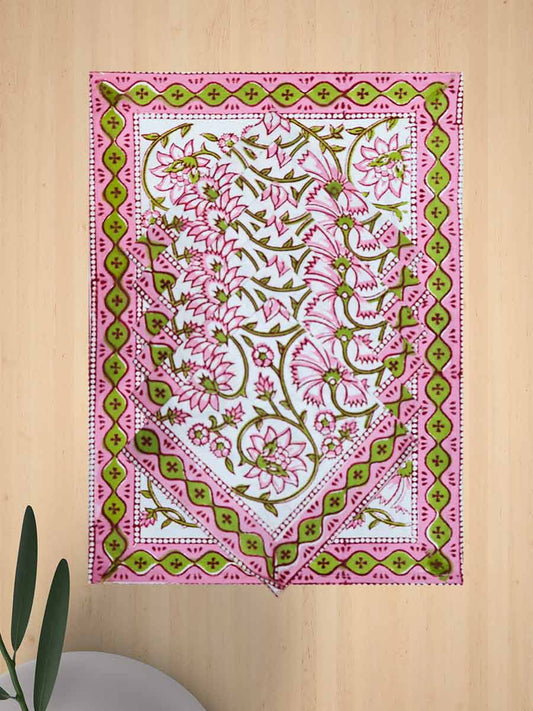Pink Handblock Print Cotton Table Mat Set
