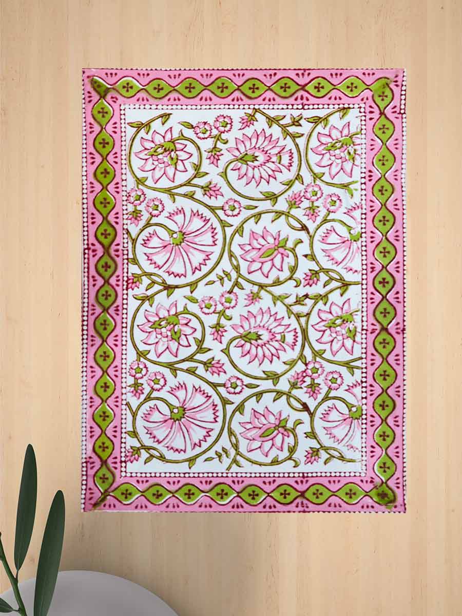 Pink Handblock Print Cotton Table Mat Set
