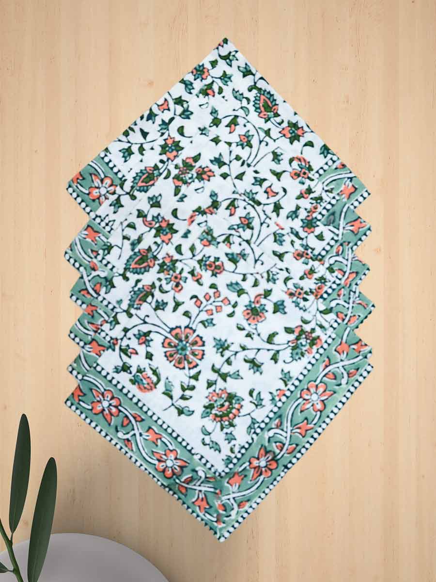 Green Handblock Print Cotton Table Mat Set