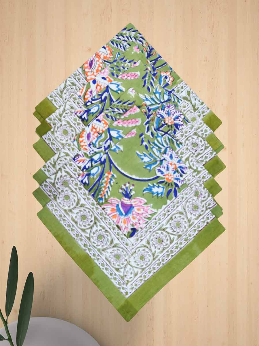 Green Handblock Print Cotton Table Mat Set