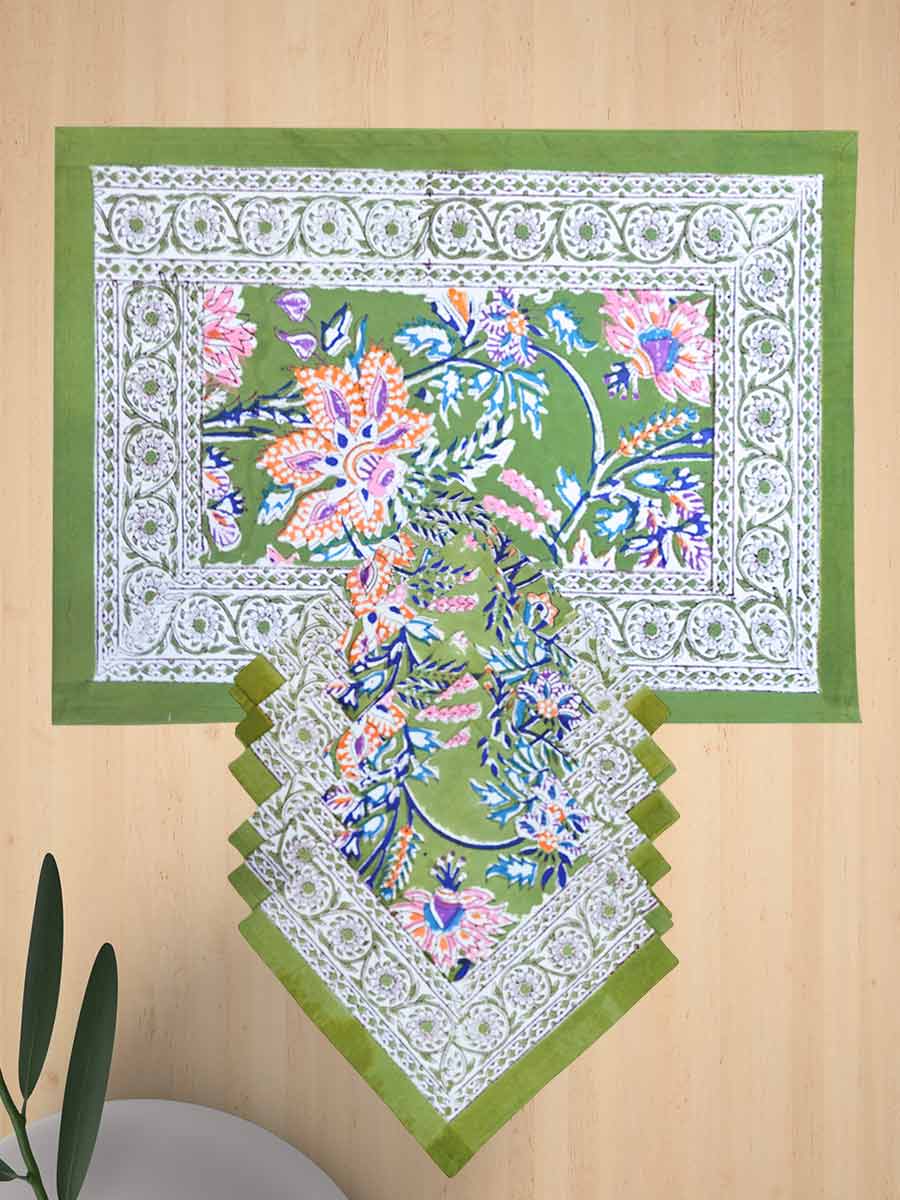 Green Handblock Print Cotton Table Mat Set