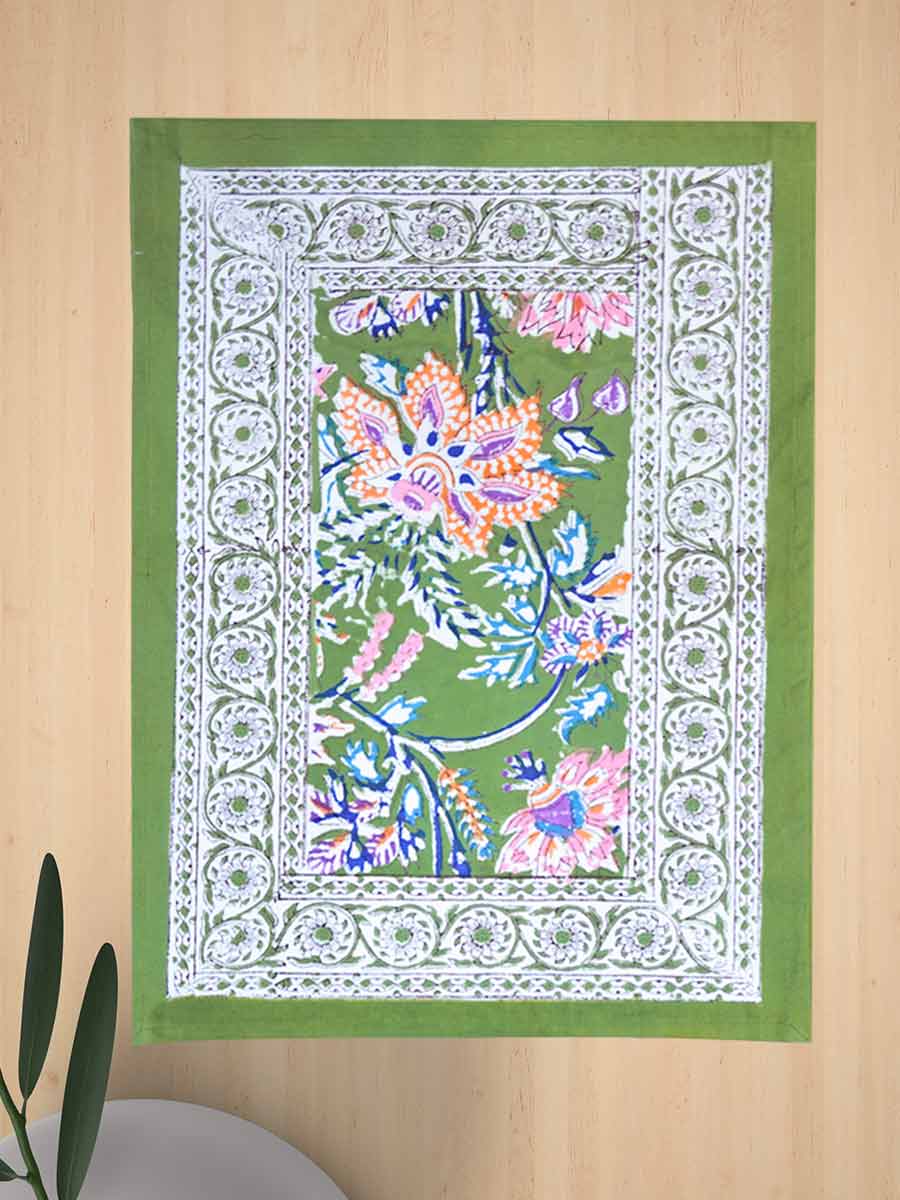 Green Handblock Print Cotton Table Mat Set
