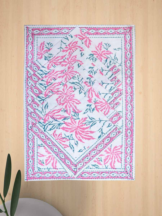 Pink Handblock Print Cotton Table Mat Set