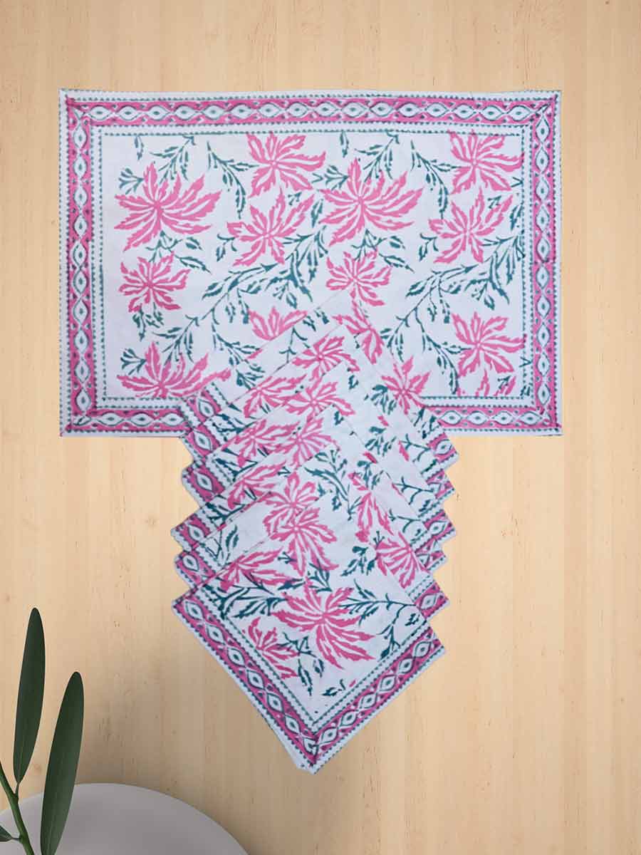 Pink Handblock Print Cotton Table Mat Set