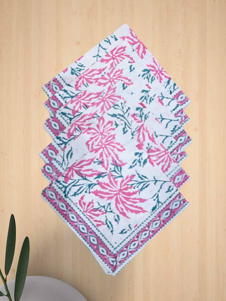Pink Handblock Print Cotton Table Mat Set