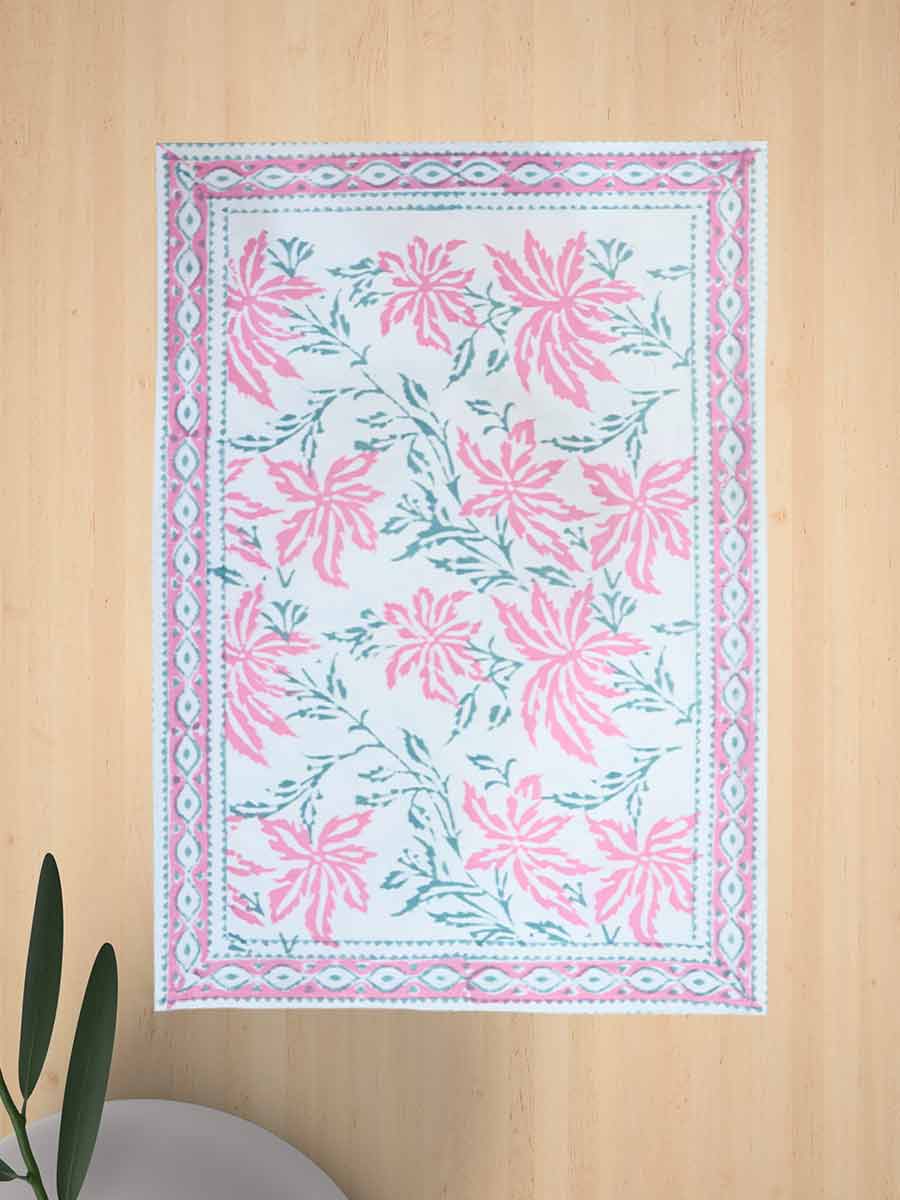 Pink Handblock Print Cotton Table Mat Set