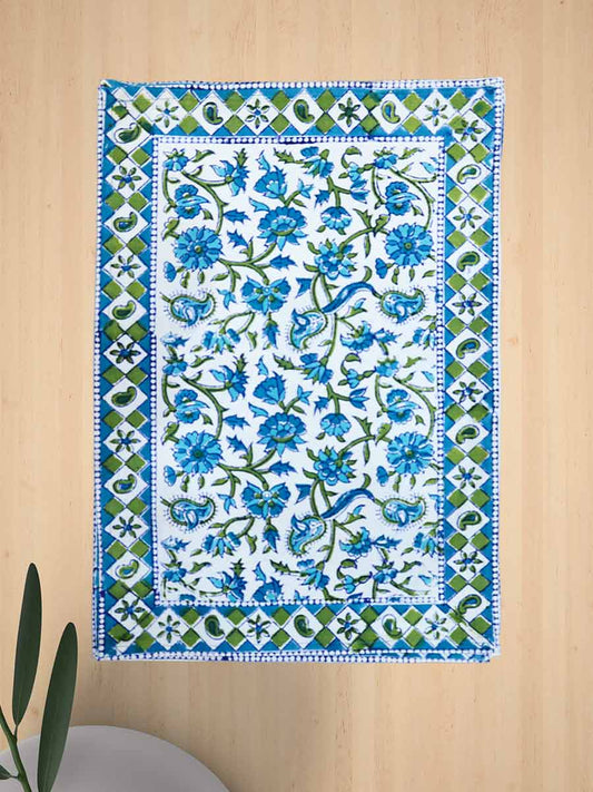 Blue Handblock Print Cotton Table Mat Set
