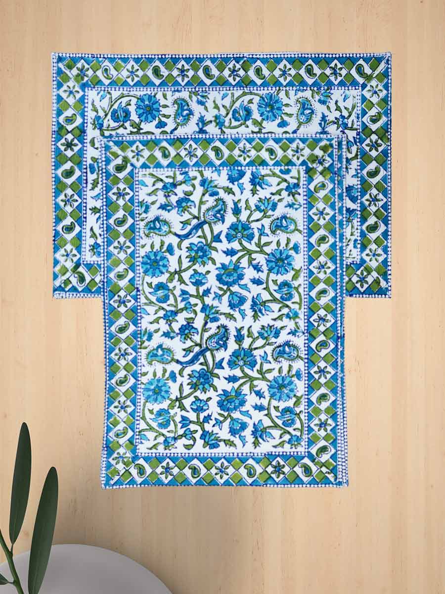 Blue Handblock Print Cotton Table Mat Set