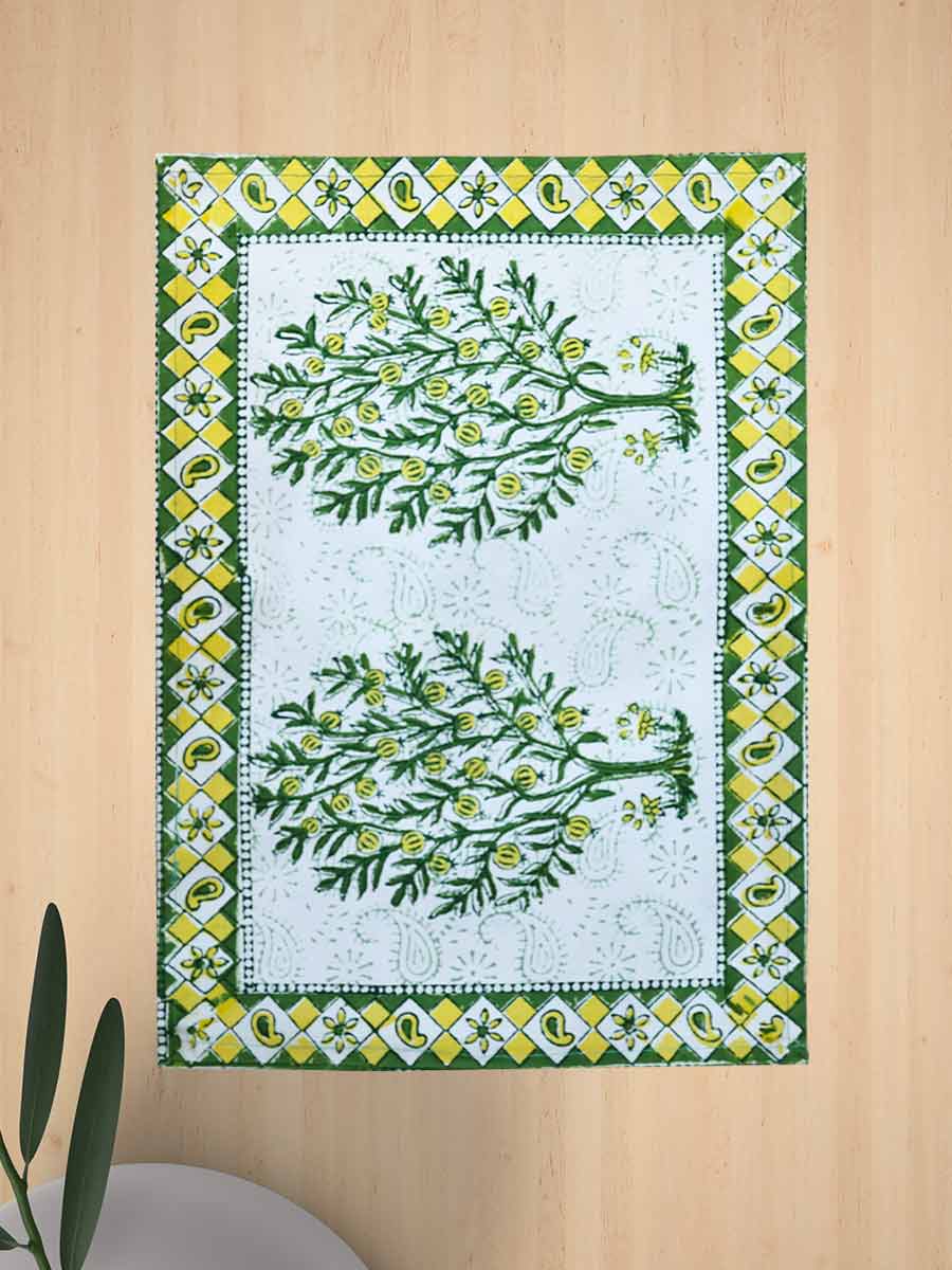 Green Handblock Print Cotton Table Mat Set