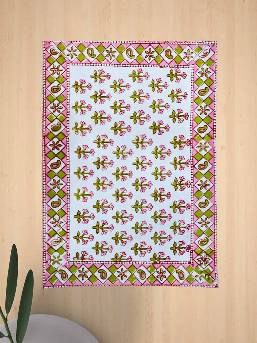 Pink Handblock Print Cotton Table Mat Set