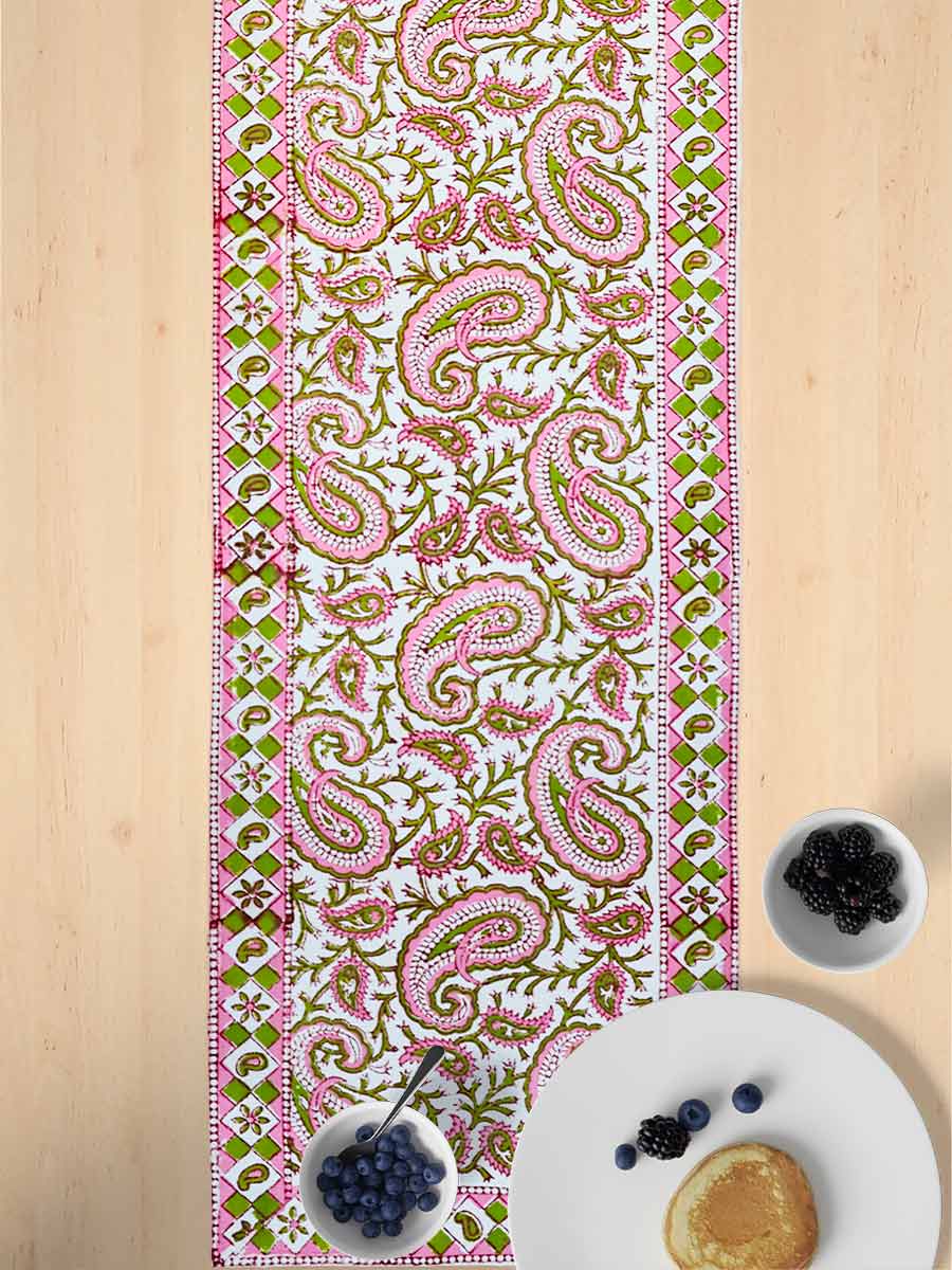 Pink Handblock Print Cotton Table Runners