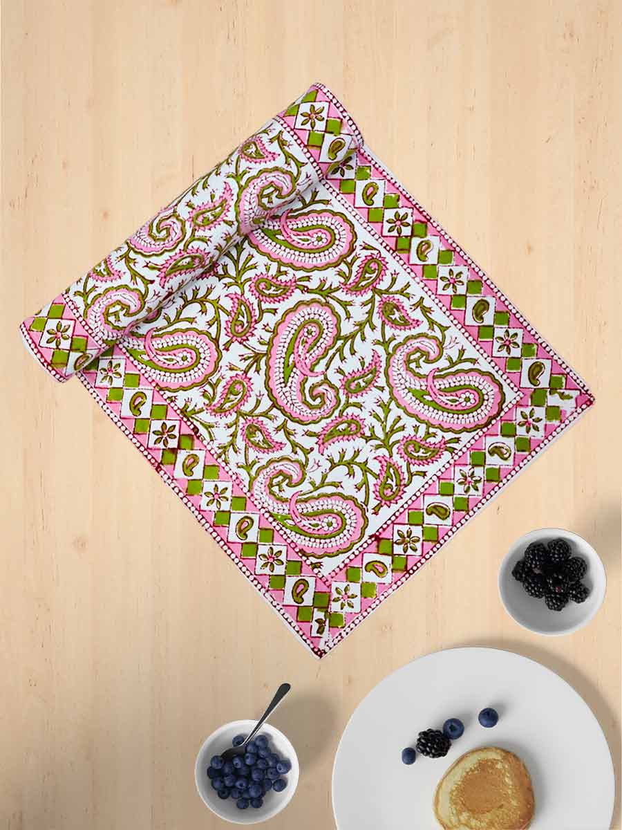 Pink Handblock Print Cotton Table Runners