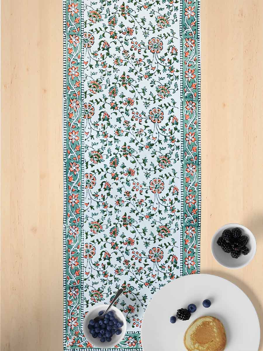 Green Handblock Print Cotton Table Runners